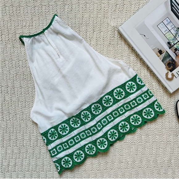 Zara Embroidered Linen Halter Top | White & Green | Size: S | Women - Picture 3 of 7